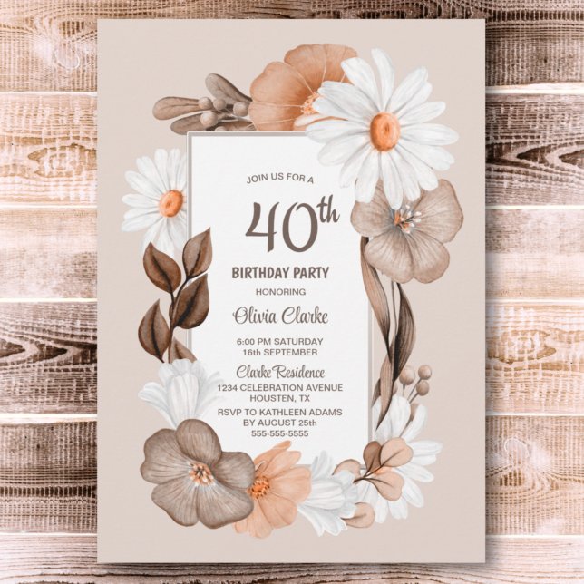40th Birthday Rustic Boho Floral Party Invitation (Creator Uploaded)
