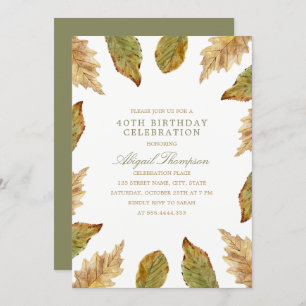 40th Birthday Rustic Fall Leaves Country Party Invitation