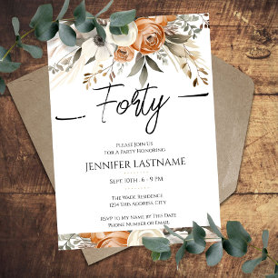 40th Birthday Rustic Floral Fall  Invitation