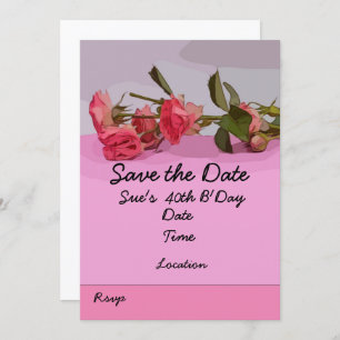40th Birthday save date with pink roses watercolor Invitation