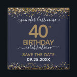 40th Birthday Save the Date Magnet<br><div class="desc">Elegant Faux gold glitter with shimmering confetti highlights on the top and bottom border. All text is adjustable and easy to change for your own party needs. Great elegant 40th birthday template design. Save the date magnet reminder.</div>