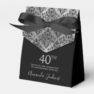 40th Birthday Silver Damask Thank You Favour Box