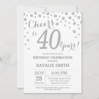 40th Birthday Silver Glitter Diamond Invitation