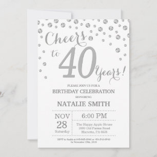 40th Birthday Silver Glitter Diamond Invitation
