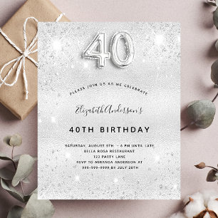 40th birthday silver glitter sparkle glamourous invitation postcard