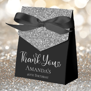 40th Birthday Silver Glitter Thank You Favour Box