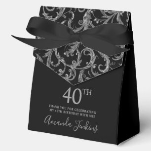 40th Birthday Silver Swirls Thank You  Favour Box
