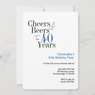 40th Birthday Simple Cheers Beers Party Invitation