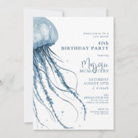 40th Birthday Simple Modern Coastal Jellyfish
