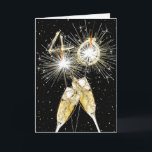 40th Birthday Sparklers and Champagne Toast Card<br><div class="desc">Party sparklers with gold confetti and glasses of bubbly for a 40th birthday.
The black background colour can be changed.
The inside text is editable.</div>