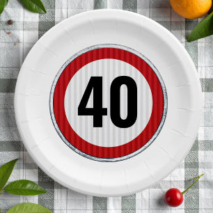 40th Birthday Speed Limit Sign - ANY AGE Paper Plate