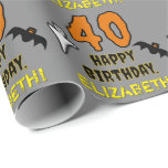 40th Birthday: Spooky Halloween Theme, Custom Name Wrapping Paper<br><div class="desc">This scary and spooky Hallowe'en birthday themed wrapping paper design features a large number "40". It also features the message "HAPPY BIRTHDAY, ", plus an editable name. There are also depictions of a bat and a ghost on the front. Wrapping paper like this might be used when wrapping gifts or...</div>