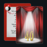 40th Birthday Stage Spotlight Invitation<br><div class="desc">40th birthday party invitation with a stage spotlight and red backdrop curtains.</div>
