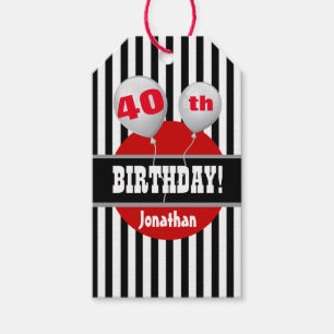 40th Birthday Striped with Balloons 2 Gift Tags