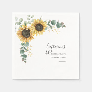 40th Birthday Sunflower Eucalyptus Floral Paper Napkin