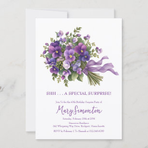 40th Birthday Surprise Party Purple Floral Bouquet Invitation
