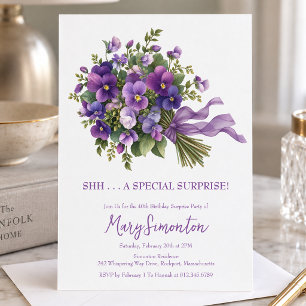 40th Birthday Surprise Party Purple Floral Bouquet Invitation