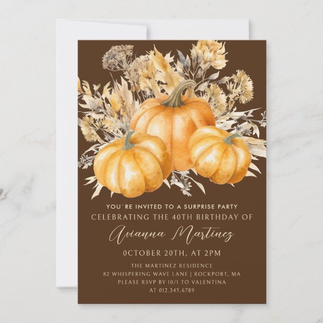 40th Birthday Surprise Party Rustic Boho Pumpkin Invitation (Front)