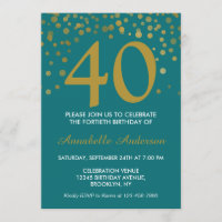 40th Birthday Teal Aqua Gold Modern Confetti Dots