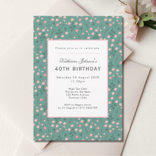 40th Birthday Teal Garden Party High Tea Invitation