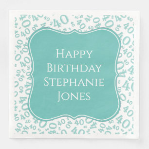 40th Birthday Teal/White Bracket Number Pattern Napkin