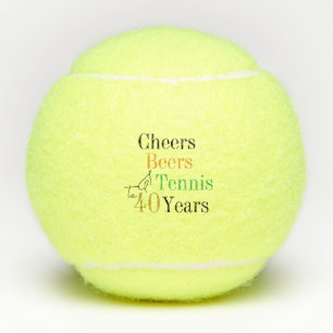 40th Birthday Tennis Cheers and Beers Black Tennis Balls