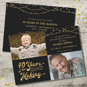 40th Birthday Then & Now Photos String Lights Invitation