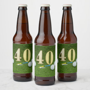 40th birthday to golfer with golf ball and tee beer bottle label