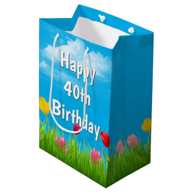40th Birthday Tulips Medium Gift Bag (Front Angled)