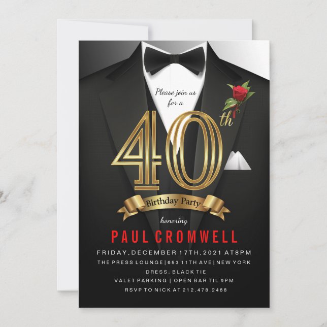 40th Birthday Tuxedo Invitation (Front)