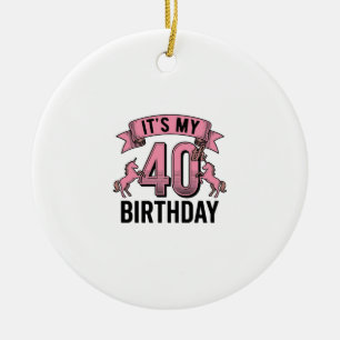 40th Birthday Unicorn Vintage Engraving Design_1 Ceramic Tree Decoration