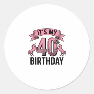 40th Birthday Unicorn Vintage Engraving Design_1 Classic Round Sticker