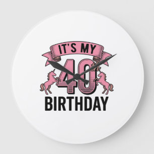40th Birthday Unicorn Vintage Engraving Design_1 Large Clock