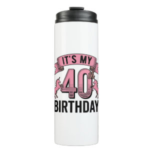 40th Birthday Unicorn Vintage Engraving Design_1 Thermal Tumbler