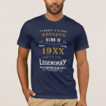 40th Birthday Vintage Blue Gold Add Name Year T-Shirt<br><div class="desc">For those celebrating their 40th birthday we have the ideal birthday party t-shirt with a vintage feel. The blue background with a white and gold vintage typography design is simple and yet elegant with a retro feel. Easily customise the text of this birthday gift using the template provided. See in...</div>