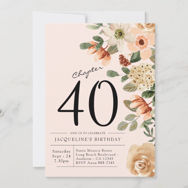 40th Birthday Vintage Floral Invitation (Front)