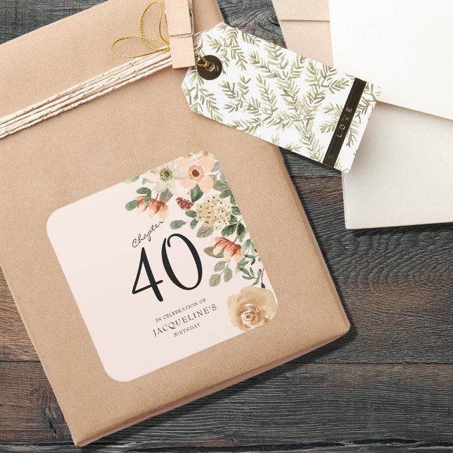 40th Birthday Vintage Floral Square Sticker (40th Birthday Vintage Floral Square Sticker
)