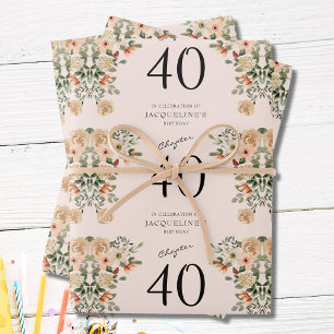 40th Birthday Vintage Floral Wrapping Paper Sheet