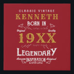40th Birthday Vintage Red Gold Add Name Year Faux Canvas Print<br><div class="desc">For those celebrating their 40th birthday we have the ideal birthday faux canvas with a vintage feel. The red background with a white and gold vintage typography design is simple and yet elegant with a retro feel. Easily customise the text of this birthday gift using the template provided. See in...</div>