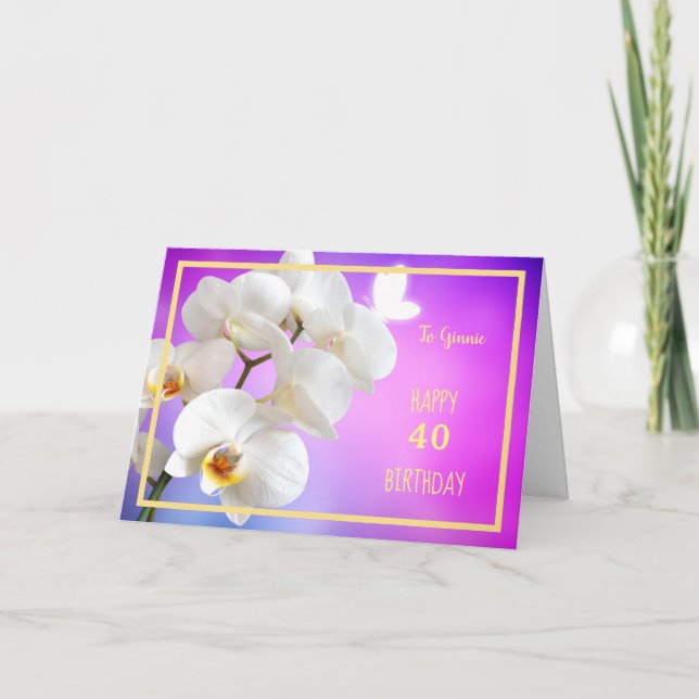 40th Birthday Virginia Orchid Elegant Gold Frame Card (Front)