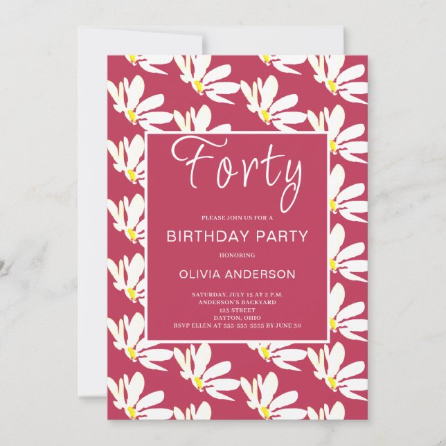 40th Birthday White Floral Daisy  Invitation (Front)