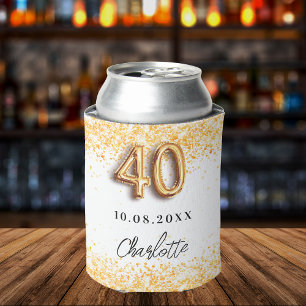 40th birthday white gold confetti can cooler