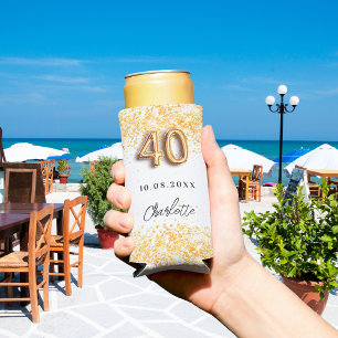 40th birthday white gold glitter name seltzer can cooler