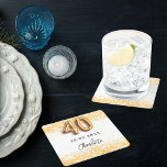40th birthday white gold glitter name square paper coaster<br><div class="desc">For an elegant 40th birthday party.  A chic white background. Decorated with faux gold glitter,  sparkles.  Personalise and add a name. The name is written with a hand lettered style script. Number 40 with balloon style font.</div>