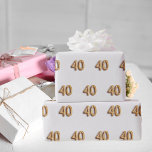 40th birthday white gold wrapping paper<br><div class="desc">Number 40 written with a golden balloon style font on a white background.</div>