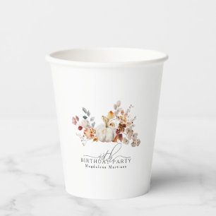 40th Birthday White Pumpkin Fall Flowers Custom Paper Cups