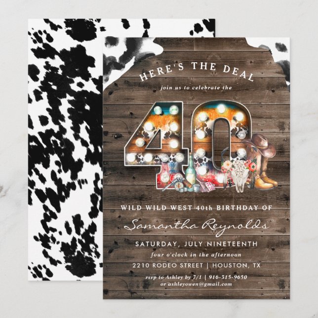 40th Birthday | Wild West Cowboy Invitation (Front/Back)