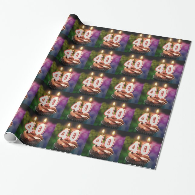 40th Birthday with cake and candles Wrapping Paper (Unrolled)
