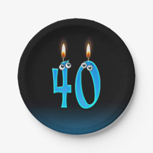 40th Birthday with lit candle numbers Paper Plate