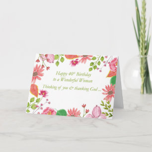 40th Birthday Wonderful Woman Watercolor Flowers R Card